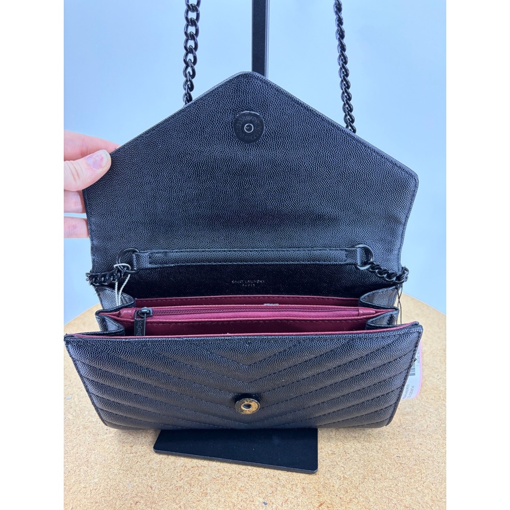 Saint Laurent Cassandre Matelasse Chain Wallet Black Grain de Poudre YSL Bag - Picture 5 of 7